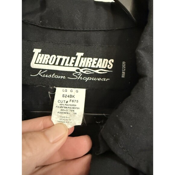 Throttle Threads mens work shirt motorcycle patches hall’s motorsports- Large - Picture 5 of 5